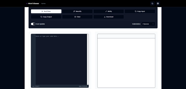 HTMLビューアーのユーザーインターフェース（コード編集とライブプレビューを表示）