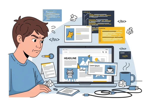 User struggling with complex overlapping website elements