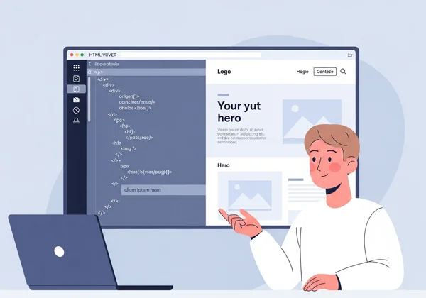 Usuário visualizando código HTML e prévia em uma tela