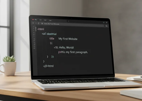 लैपटॉप पर फ़ॉर्मेट किया गया HTML स्निपेट