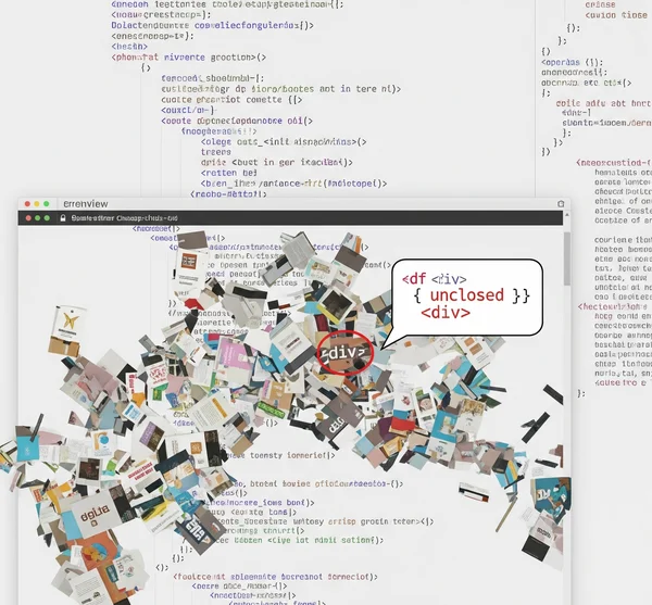 HTML-Viewer, der ein durch ein nicht geschlossenes HTML-Tag zerstörtes Layout anzeigt