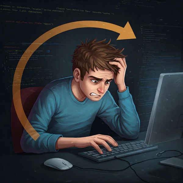 Entwickler frustriert über sich wiederholenden HTML-Debug-Zyklus