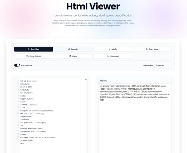 Schnittstelle mit HTML-Code und Live-Echtzeit-Vorschau