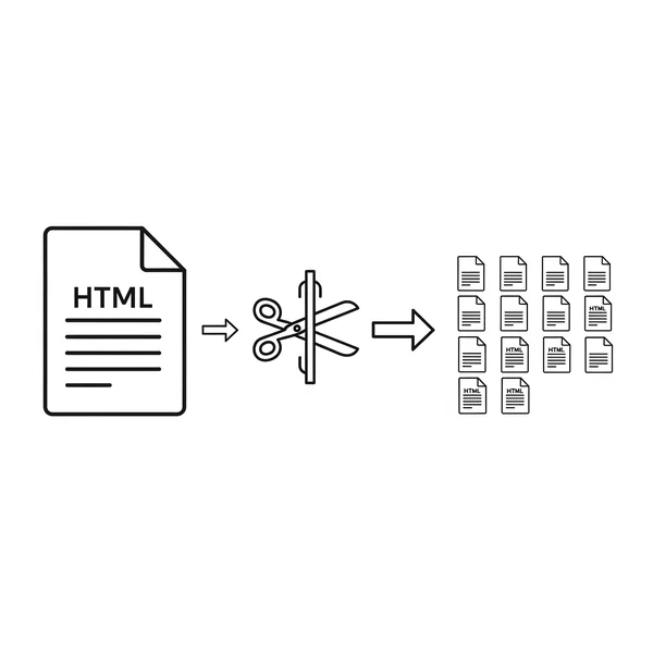 Diagramm: Aufteilen einer großen HTML-Datei in kleinere Teile