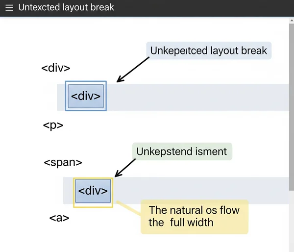HTML-Vorschau, die einen Layoutbruch durch einen Block-in-Inline-Fehler anzeigt