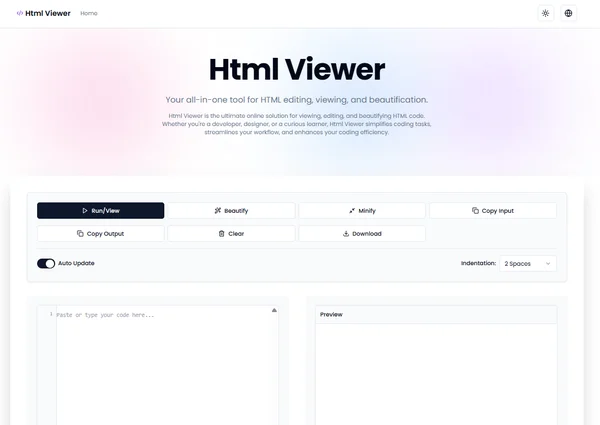 Screenshot of an online HTML beautifier tool interface