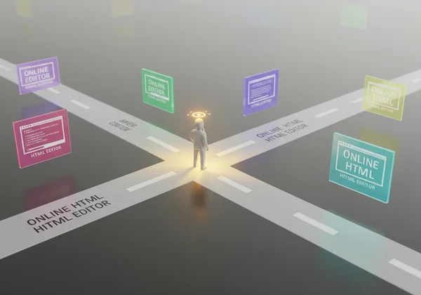 Person choosing between different online HTML editor options.