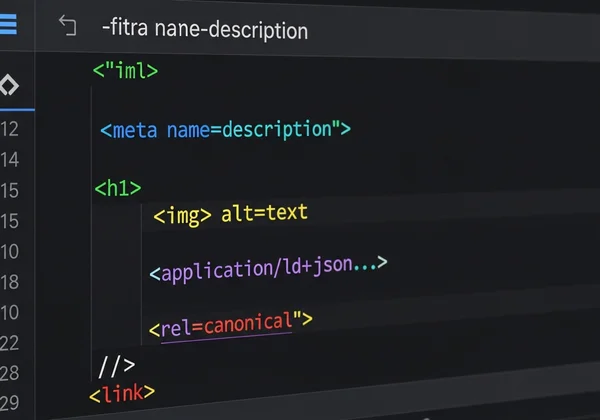 HTML code highlighting schema, alt text, canonical tags