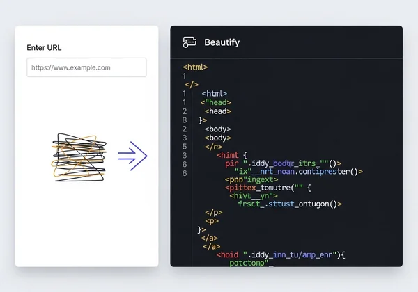 Online HTML viewer tool displaying beautified code